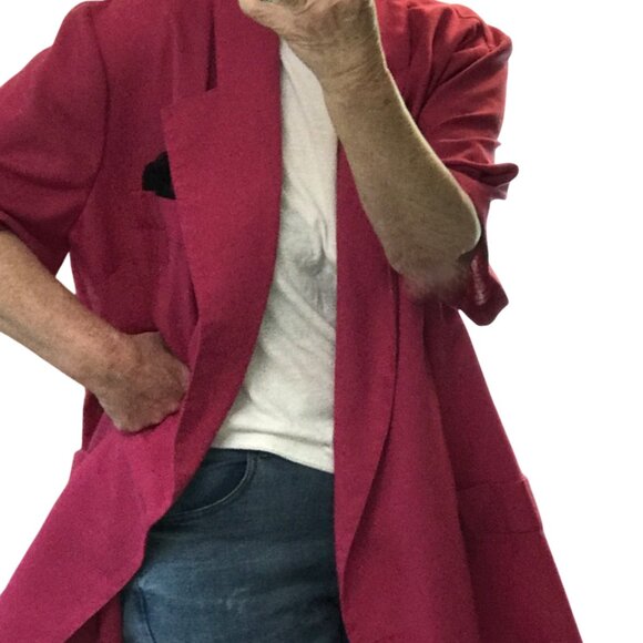 Carriage Court Hot Pink Blazer: Vintage 70s Fuchsia Suit Jacket Black Lace 24W - Picture 6 of 10